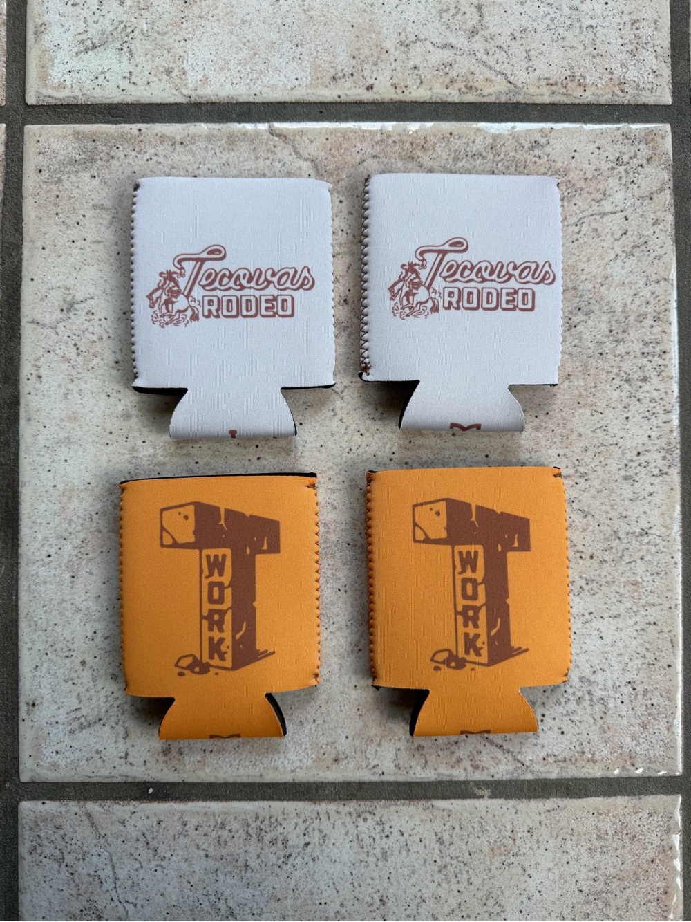 Tecovas Rodeo & Work Logo beer cosies Set - White and Orange